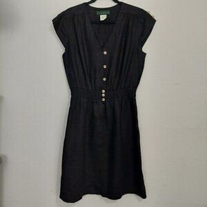 VTG 90s Harve Benard Dress Womens Size 14 Cap Sleeve Black‎ 100% Linen Button